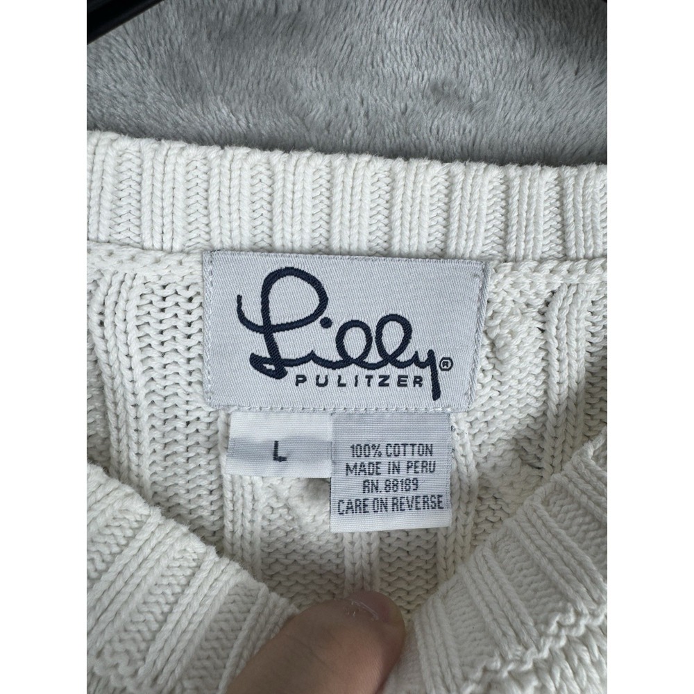 Vintage Lilly Pulitzer Cable Knit Sweater Cotton Womens Size Large Utility - Picture 6 of 9